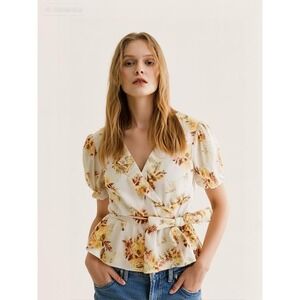 LC Lauren Conrad Ruffle Front Faux‎ Wrap Tie Waist Top Sz XXL NWT Floral Blouse